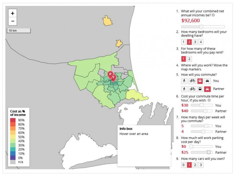 Screenshot showing map of Christchurch with sample values and options.