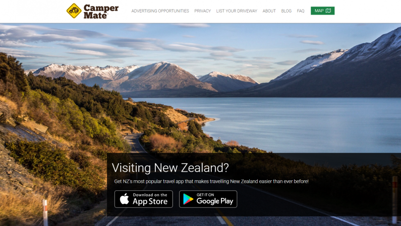 Screenshot of CamperMate homepage.