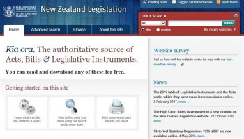 Screenshot: home page of New Zealand Legislation website.