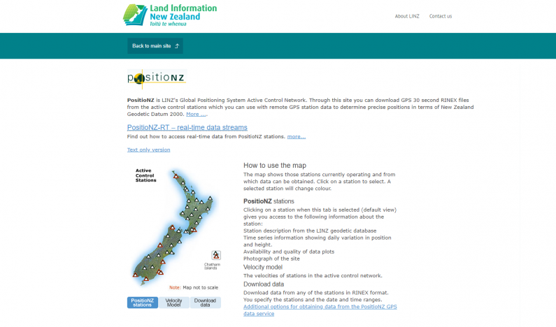 Screenshot of PositioNZ homepage.