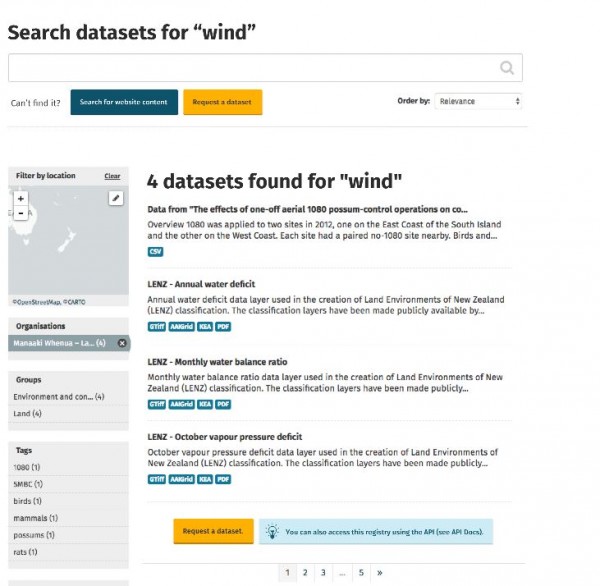 Screenshot showing the location of the data request button in the data search