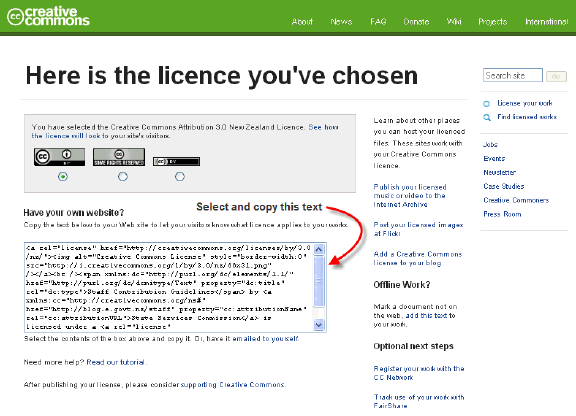Creative Commons licensing tool output HTML